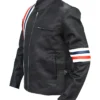 Captain America Easy Rider Zip Up Black Leather Stripe Jacket Captain America Easy Rider Zip Up Black Leather Stripe Jacket