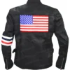 Captain America Easy Rider Zip Up Black Leather Stripe Jacket Captain America Easy Rider Zip Up Black Leather Stripe Jacket