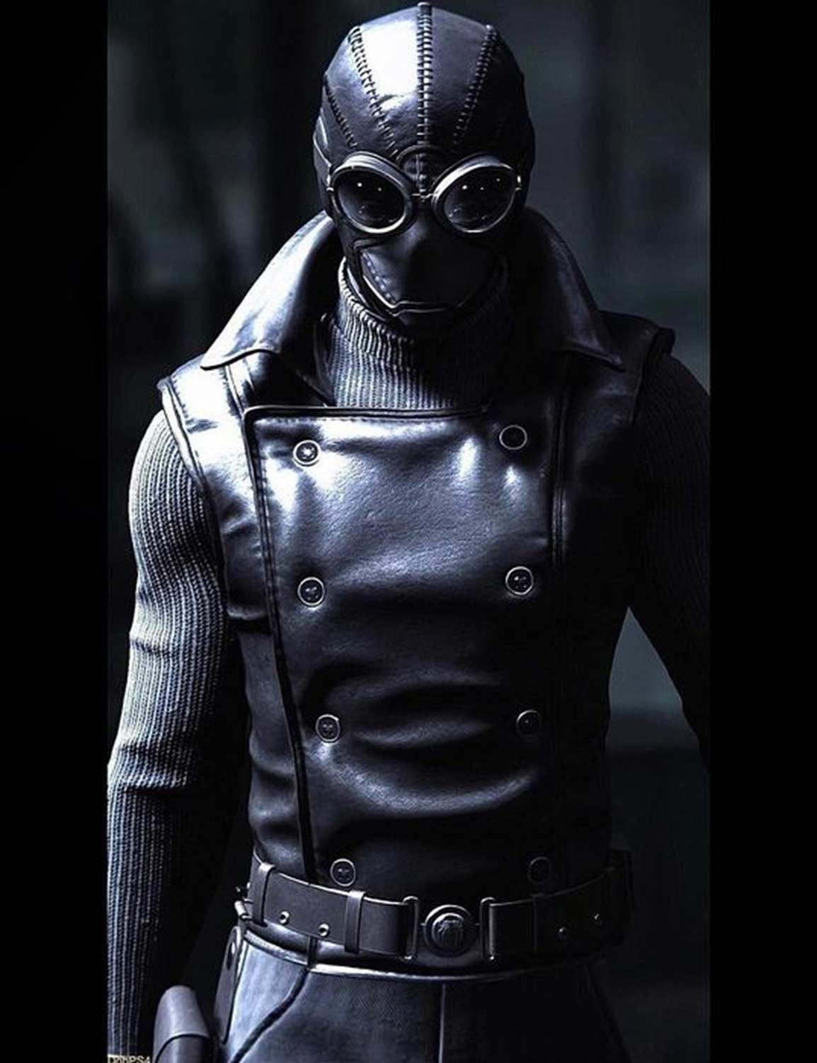 Spiderman Noir Double Breasted Black Leather Vest Spiderman Noir Double Breasted Black Leather Vest