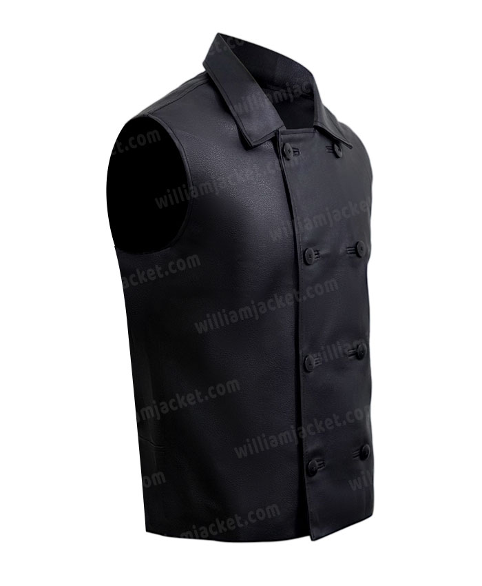 Spiderman Noir Double Breasted Black Leather Vest Spiderman Noir Double Breasted Black Leather Vest
