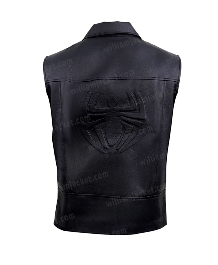 Spiderman Noir Double Breasted Black Leather Vest Spiderman Noir Double Breasted Black Leather Vest