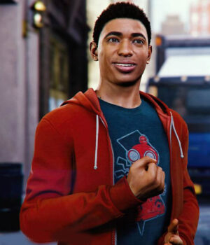  	Spider-Man Miles Morales PS4 Red Fleece Drawstring Hoodie