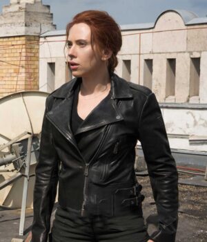  	Black Widow 2021 Natasha Romanoff Biker Leather Jacket