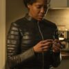  	Regina King Watchmen Black Stripes Leather Jacket