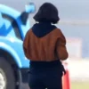  	The Gray Man Ana de Armas Brown Cropped Bomber Jacket