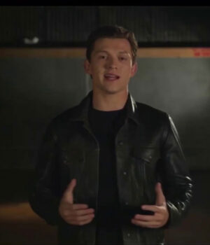  	Tom Holland Uncharted Black Leather Jacket