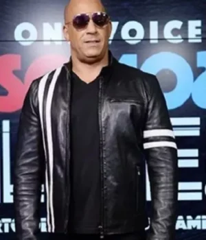  	Vin Diesel Bloodshot Black White Stripes Leather Jacket