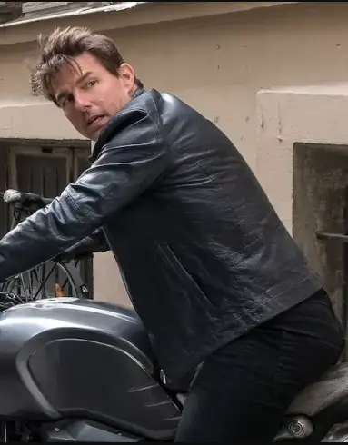 Mission Impossible Dead Reckoning Tom Cruise Black Leather Jacket Mission Impossible Dead Reckoning Tom Cruise Black Leather Jacket