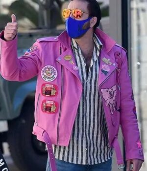 Nicolas Cage Pink Motorcycle Leather Jacket