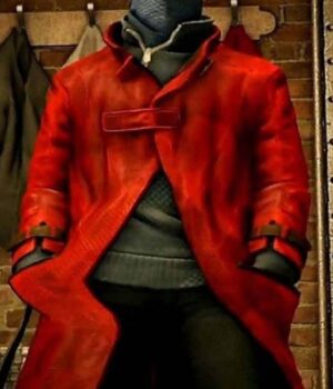  	Aiden Pearce Watch Dogs Leather Red Long Coat