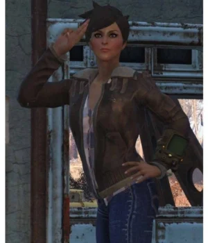  	Game Fallout 76 Tracer Brown Leather Jacket