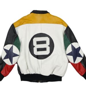  	Unisex 8 Ball Color Blocked Leather Jacket
