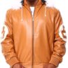 	Unisex 8 Ball Orange Fur Hooded Leather Jacket