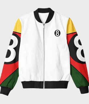  	8 Ball 90s Style White Bomber Jacket