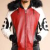  	8 Ball Logo Fur Hooded Parka Leather Jacket