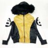  	Unisex Khaki and White 8 Ball Fur Hooded Jacket