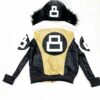  	Unisex Khaki and White 8 Ball Fur Hooded Jacket