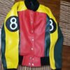  	Womens 8 Ball Pool Bomber Leather Jacket