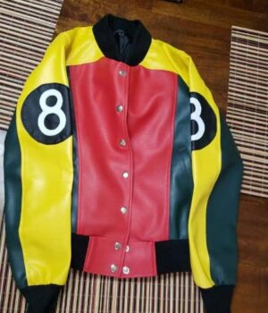  	Womens 8 Ball Pool Bomber Leather Jacket