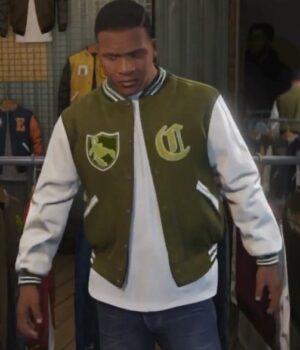  	GTA V LS Pounders Bomber Green Letterman Jacket