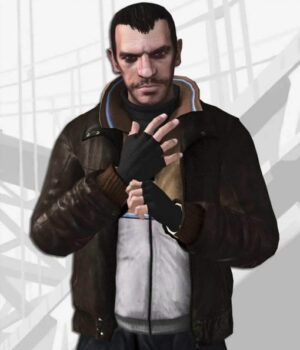  	GTA IV Niko Bellic Brown Leather Bomber Jacket