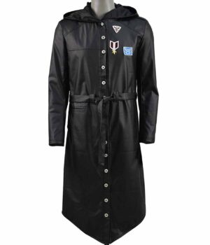  	PUBG Black Long Hooded Leather Coat