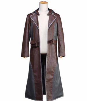  	PUBG Brown and Grey Leather Coat With Hoodie