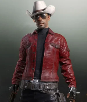  	PUBG Western Cowboy Red Quilted Leather Jacket