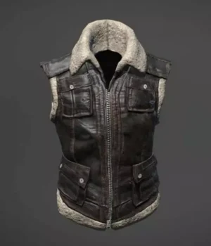  	PUBG Biker Shearling Fur Leather Vest