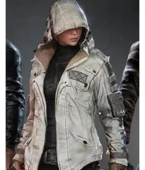 	PUBG Women’s White Leather Jacket With Hood