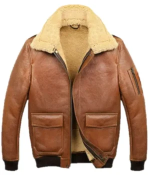  	Samuel Tan Brown Shearling SF Bomber Leather Jacket