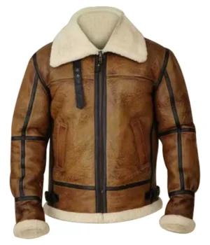  	Brian-B3 Distressed Brown Shearling Bomber Jacket