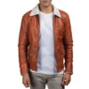  	Howard Tan Brown Fur Collar Leather Jacket