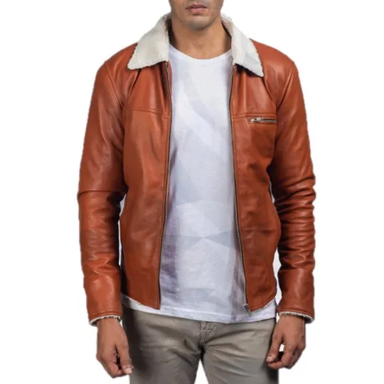 Howard Tan Brown Fur Collar Leather Jacket Howard Tan Brown Fur Collar Leather Jacket
