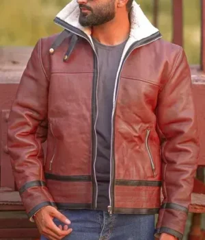  	Travis-SF Burgundy Bomber Shearling Fur Jacket