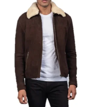  	Zachary Shearling Fur Suede Leather Brown Jacket