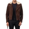  	Kyle Brown Shearling Asymmetrical Zipper Suede Jacket