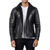  	Ryan Black Asymmetrical Zipper Shearling Jacket