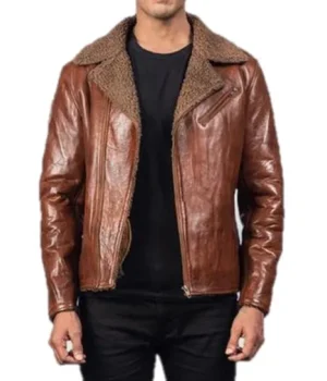  	Derek Shearling Asymmetrical Zipper Biker Jacket