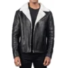  	Justin White Shearling Black Leather Jacket