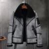  	Jeremy Grey Black Shearling Fur SF Bomber Jacket