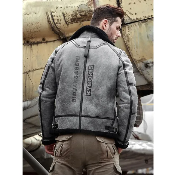 Jeremy Grey Black Shearling Fur SF Bomber Jacket Jeremy Grey Black Shearling Fur SF Bomber Jacket