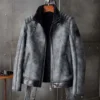  	Christopher Padded Shoulders Shearling Leather Jacket