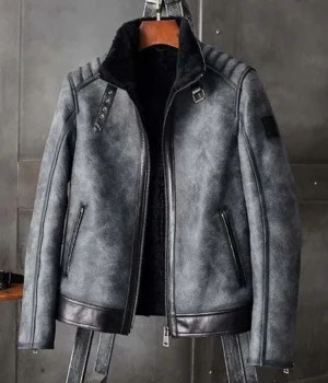  	Christopher Padded Shoulders Shearling Leather Jacket