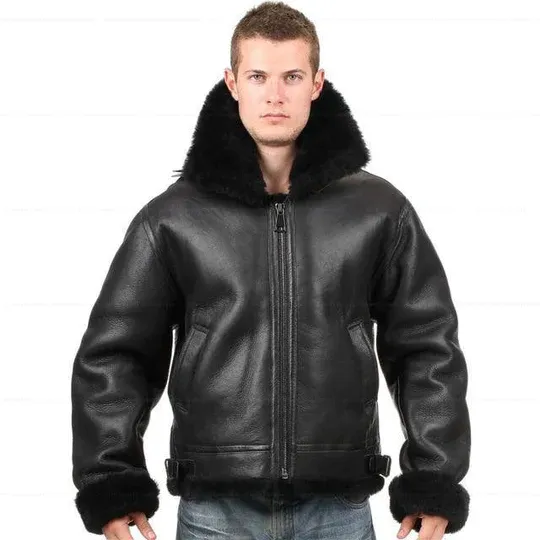 Michael Large Fur Collar Black Leather Jacket Michael Large Fur Collar Black Leather Jacket