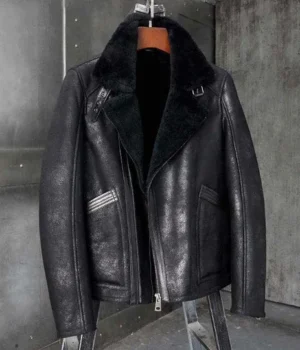  	Tyler Distressed Black Shearling Fur Jacket