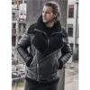  	Rogers Double Collar Biker Aviator Black Leather Jacket