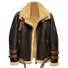  	Ronald Double Belted Cuffs Collar Brown Shearling Jacket