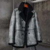  	Thomas Black Grey Double Breasted Shearling Coat