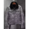  	Dustin Grey Black Shearling Fur Trucker Jacket